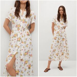 Mango Floral Belted Dress Viscose New